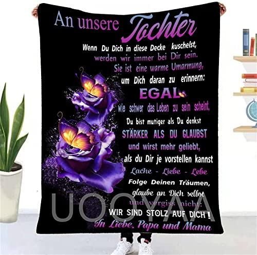 Geschenk An Unsere Tochter Kuscheldecke, Eltern Tochter Decke mit Spruch Deutsch,Brief Gedruckt Flauschige Decken Geschenke Für Weihnachten Geburtstag Geburtstag Graduierung von UOOYAA