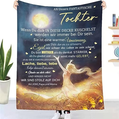 Kuscheldecke Flauschige an unsere Tochter von Eltern, Personalisierte Geschenke Decke Deutsche Mama und Papa für Tochter Briefdecke Positiv Ermutigen Fleecedecke Wohndecke Sofadecke (150×220cm) von UOOYAA