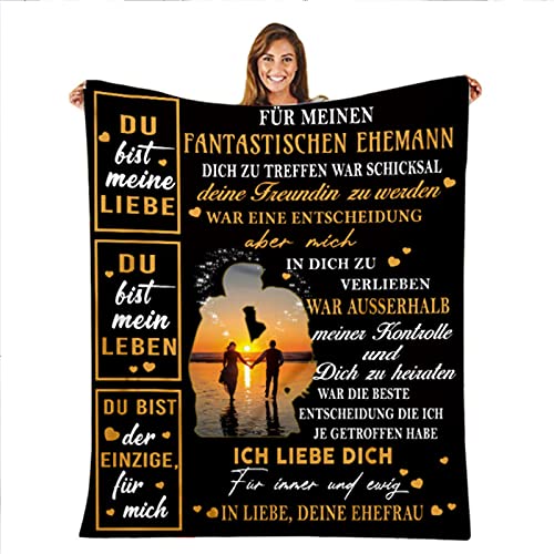 Kuscheldecke Personalisierte Decke An Meine Ehemann,Ehefrau für Ehemann Briefdecke Deutsche Luftpost Ermutigen und Liebe Flanell Wohndecke für Sofa Reisen Geschenk(Ehefrau zu Ehemann B,150×220cm) von UOOYAA