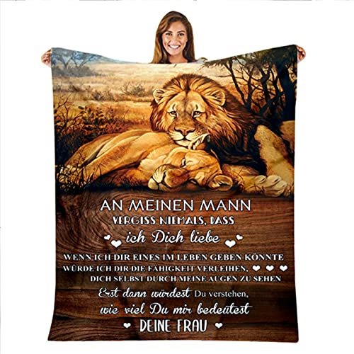 Kuscheldecke Personalisierte Decke An Meine Ehemann,Ehefrau für Ehemann Briefdecke Deutsche Luftpost Ermutigen und Liebe Flanell Wohndecke für Sofa Reisen Geschenk(Ehefrau zu Ehemann D,150×220cm) von UOOYAA