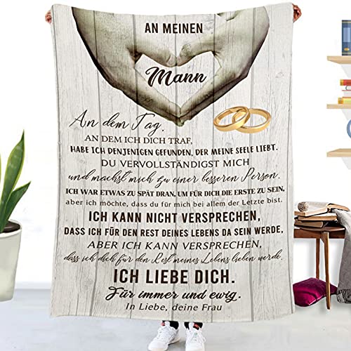 Kuscheldecke Personalisierte Decke An Meine Ehemann,Frau für Ehemann Deutsche Nachricht Briefdecke Positiv Ermutigen Wohndecke für Couch Bett Tv-Decken Geschenk(Frau zu Ehemann A,150×220cm) von UOOYAA