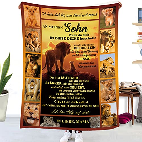 Kuscheldecke Personalisierte Decke An Meine Sohn,Mutter für Sohn Deutsche Nachricht Briefdecke Positiv Ermutigen Wohndecke für Couch Bett Tv-Decken Geschenk(Mutter zu Sohn B,150×220cm) von UOOYAA