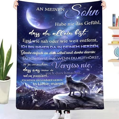 Kuscheldecke Personalisierte Decke An Meine Sohn,Mutter für Sohn Deutsche Nachricht Briefdecke Positiv Ermutigen Wohndecke für Couch Bett Tv-Decken Geschenk(Mutter zu Sohn E,130×150cm) von UOOYAA