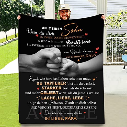 UOOYAA Kuscheldecke Personalisierte Decke An Meine Sohn,Papa für Sohn Deutsche Nachricht Briefdecke Positiv Ermutigen Wohndecke für Couch Bett Tv-Decken Geschenk(Papa zu Sohn C,150×220cm) von UOOYAA