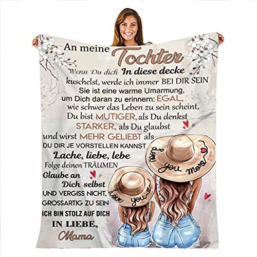 Kuscheldecke Personalisierte Decke An Meine Tochter,Mutter für Töchter Deutsche Nachricht Briefdecke Positiv Ermutigen Wohndecke für Couch Bett Tv-Decken Geschenk(Mutter zu Tochter I,150×200cm) von UOOYAA