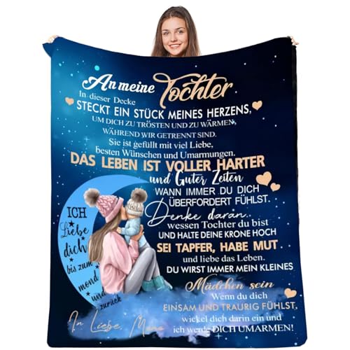 Kuscheldecke Personalisierte Decke An Meine Tochter,Mutter für Töchter Deutsche Nachricht Briefdecke Positiv Ermutigen Wohndecke für Couch Bett Tv-Decken Geschenk(Mutter zu Tochter J,150×220cm) von UOOYAA