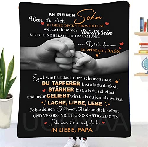 UOOYAA Kuscheldecke Personalisierte Geschenke, Decke An Meinen Sohn Deutsch, Decke für Sohn von Papa, Positive Ermutigung und Liebe Sohn Flanelldecke von UOOYAA