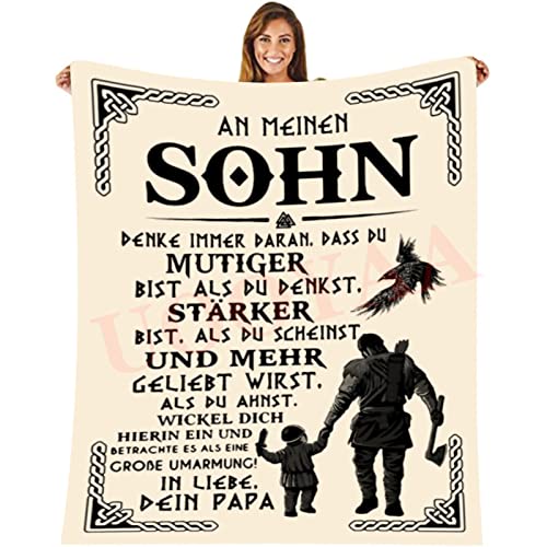 UOOYAA Personalisierte Kuscheldecke An Meinen Sohn von Papa, Deutsche Papa für Sohn Briefdecke Positiv Ermutigen Flauschige Wohndecke für Couch Bett (Papa zu Sohn A,150×200cm) von UOOYAA