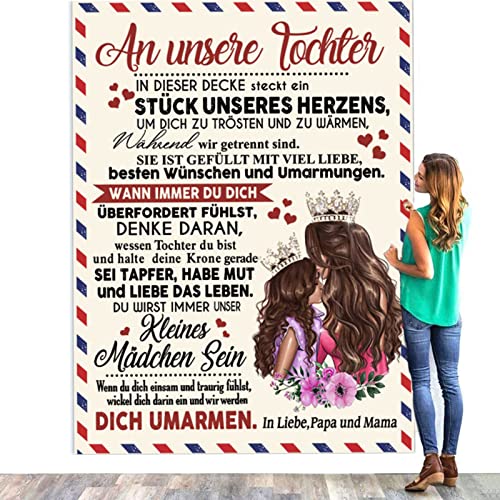 UOOYAA Personalisierte Kuscheldecke An unsere Tochter von Eltern, Deutsche Mama und Papa für Tochter Briefdecke Positiv Ermutigen Flauschige Wohndecke (Eltern zu Tochter A,150×200cm) von UOOYAA