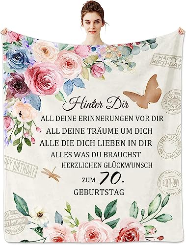 UOOYAA 70 Geburtstag Frau Geschenk Flanell Kuscheldecke Geschenke für Mama Oma Geschenk Geburtstagsgeschenk für Frauen，Decke für Couch Bett,TV-Decke Geburtstag,Weihnachten von UOOYAA