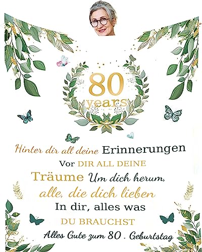 UOOYAA 80 Geburtstag Frau Geschenk Flanell Kuscheldecke Geschenke für Mama Oma Geschenk Geburtstagsgeschenk für Frauen，Decke für Couch Bett,TV-Decke Geburtstag,Weihnachten von UOOYAA