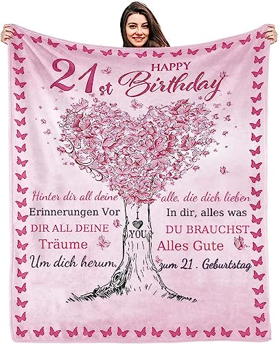 UOOYAA Geschenk zum 21. Geburtstag Mädchen, Geschenkideen 21 Geburtstag Frauen,Kuscheldecke Flauschige Super Weiche Decke,Geschenke für 21 Jährige Mädchen Tochter Schwester Freundin von UOOYAA