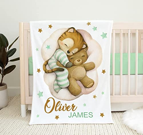 UOOYAA Personalisierte Babydecke Kinderdecke,Babydecke mit Namen Geburtsdatum personalisiert,Geschenk für Mädchen und Junge,Geschenk zur Geburt von UOOYAA