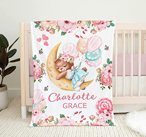 UOOYAA Personalisierte Babydecke Kinderdecke,Babydecke mit Wunschtier, Name, Geburtsdatum,Individuelle Baby Decke Namensdecke für Kinder Babygeschenk Geschenk zur Geburt von UOOYAA