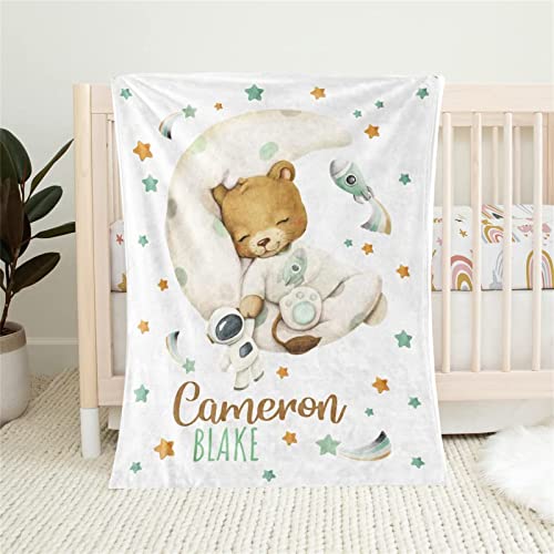 UOOYAA Personalisierte Babydecke Kinderdecke,Babydecke mit Wunschtier, Name, Geburtsdatum,Individuelle Baby Decke Namensdecke für Kinder Babygeschenk Geschenk zur Geburt von UOOYAA