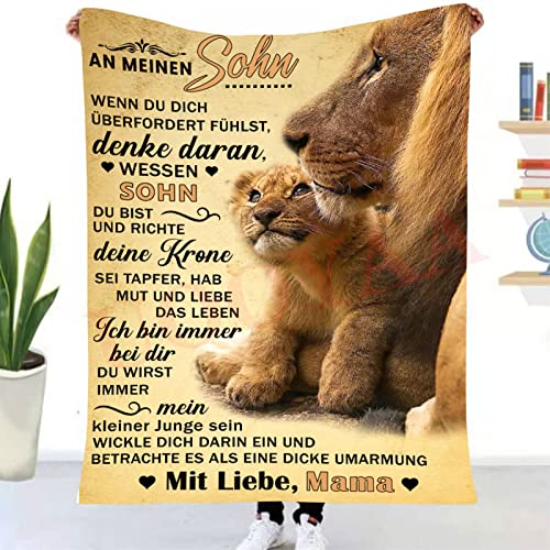 UOOYAA Personalisierte Kuscheldecke An Meinen Sohn von Mama, Deutsche Mama für Sohn Briefdecke Positiv Ermutigen Flauschige Wohndecke für Couch Bett (Mama zu Sohn B,130×150cm) von UOOYAA