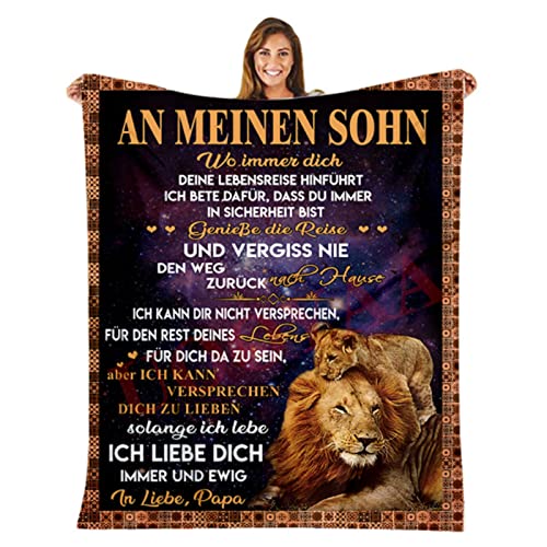 UOOYAA Personalisierte Kuscheldecke An Meinen Sohn von Papa, Deutsche Papa für Sohn Briefdecke Positiv Ermutigen Flauschige Wohndecke für Couch Bett (Papa zu Sohn C,130×150cm) von UOOYAA