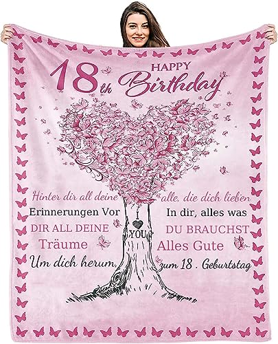 UOOYAA Personalisierte Kuscheldecke Geschenk zum 18.Geburtstag,18 Geburtstag Geschenk Mädchen Junge,Super Weiche Decke Geschenkideen zum 18,Freunde/Familie von UOOYAA