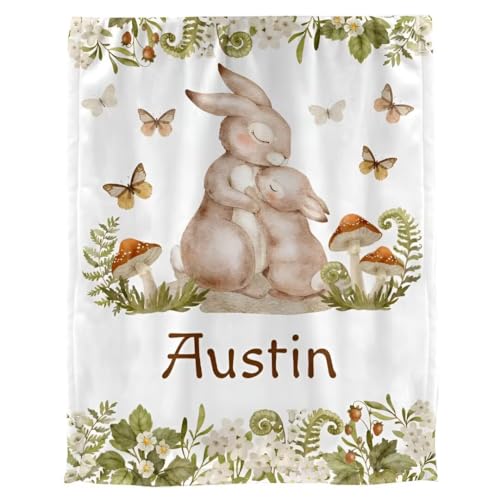 UOOYAA Personalisiertes Babydecke für Babys - Individuelle Flanell Kaninchen Decke mit Namen für Kinder - Personalisierte Geschenke Kinder - Babygeschenk - Geschenk zur Geburt von UOOYAA