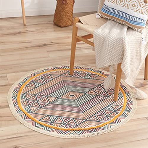 UOOYAA Runder Teppiche Handgewebte Baumwolle Getuftet Teppiche mit Quasten,Vintage Boho Waschbar rutschfest Teppich für Wohnzimmer,Schlafzimmer,Kinderzimmer,Beach (Orange, Ø 120 cm Rund) von UOOYAA