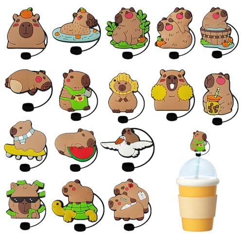 UOPJDD 16 Stücke Cartoon Cape Mit Capybara -Stroh, Kreativer Süßer Strohkappe, Wiederverwendbares, Staubdes Abdeckungsabzug. UOPJDD 16 Stücke Cartoon Cape Mit Capybara -Stroh, Kreativer Süßer Strohkappe, Wiederverwendbares, Staubdes Abdeckungsabzug. von UOPJDD