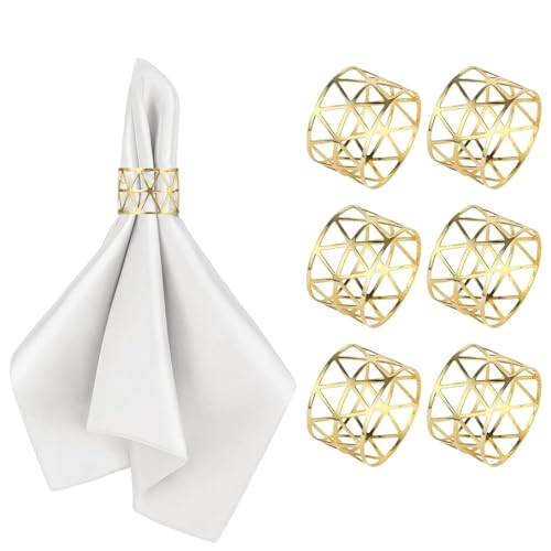 UOPMQGB 6 Stück Gold Serviettenringe, Metall Serviettenringe Serviettenknopf Blume, Vintage Hohle Serviettenringe für Hochzeit Abendessen Jahrestag Tischdekoration (Gold) von UOPMQGB