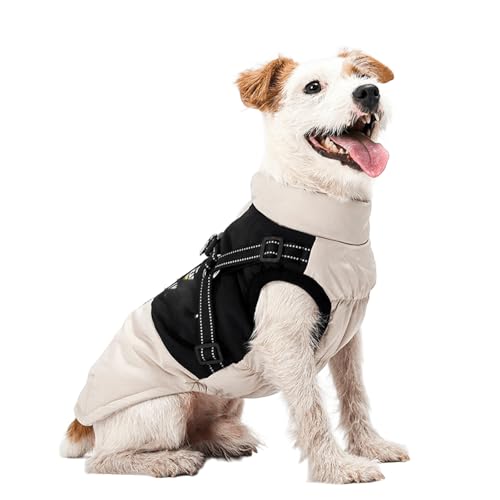 UOSIA Hundemantel mit Geschirr Winter wasserdichte Daunenweste Hundejacke Modischer Mantel für kaltes Wetter mit Reißverschluss Farbige Patchwork-Welpenjacke von UOSIA