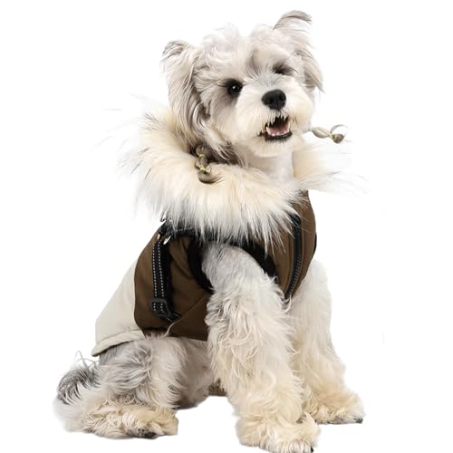 UOSIA Hundeweste Wintermantel mit integriertem Geschirr Warme Daunenjacken für Haustiere mit Kapuze und Pelzkragen Modische Pufferweste für kaltes Wetter UOSIA Hundeweste Wintermantel mit integriertem Geschirr Warme Daunenjacken für Haustiere mit Kapuze und Pelzkragen Modische Pufferweste für kaltes Wetter von UOSIA