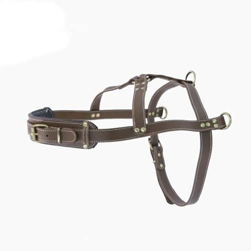 UOSIA Leder Heavy Duty Dog Harness Handgefertigte Weiche Kaffee Hundeweste Mit D-Ring Verstellbare Starke Ziehgurt Weste Für Mittlere, Große Hunde von UOSIA