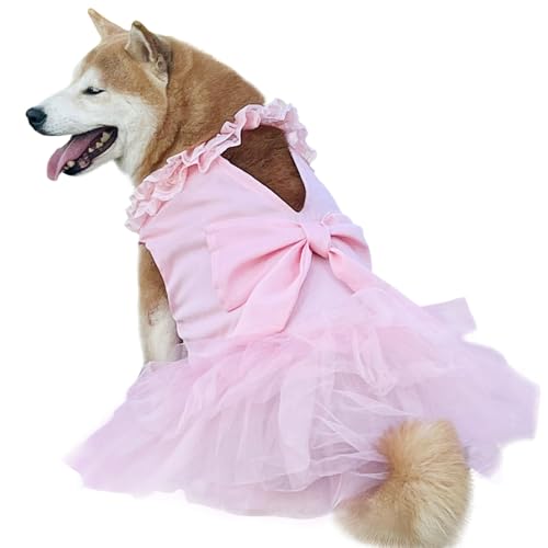 UOSIA Luxuriöses Hunde-Tüllkleid - Niedliche Prinzessin Spitze Hochzeitskleid mit Blume Bowknot Mehrlagiger Prinzessin Tutu Rock für Große Hunde - Rosa, 2XL von UOSIA