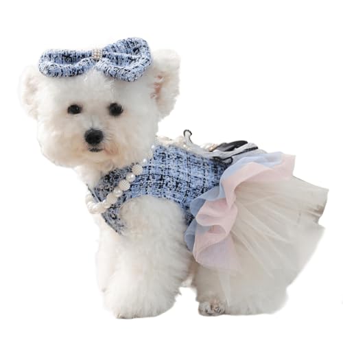 UOSIA Modische Hundekleidchen mit Schleife und Perlenkette Herbstliches Welpenkleid Rock Tutu Schleife Hochzeitskleid Süße formelle Kleidung für Haustiere von UOSIA