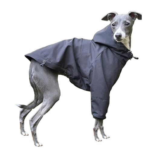 UOSIA Schwarze Winter Hund Jacke Mit Hoodie Wasserdicht Leichtes Haustiermantel Mit Beinen Verstellbare Whippet Hund Reißverschluss Jacken Mit Leine Loch Für Italienischen Greyhound von UOSIA