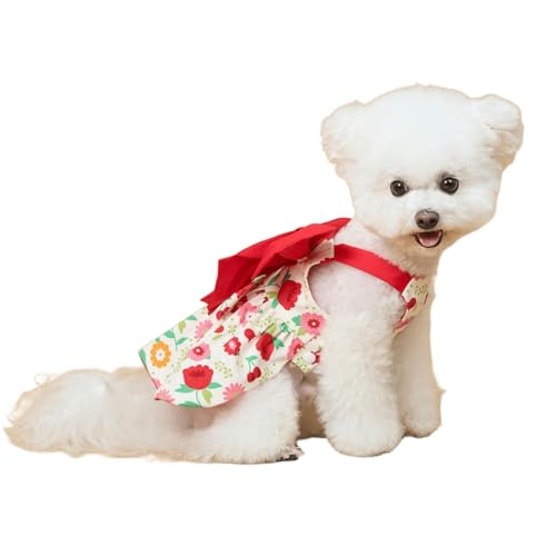 UOSIA Süßes Hundekleid mit Blumenmuster roter Schleife Puppy Princess bequemer Weste Rock süßem Aufdruck Sommerkleidung für Haustiere, Hochzeitsparty-Outfits für kleine Hunde von UOSIA