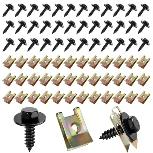 100 Stück Blechmutter Schraube Mutter Clip Kit, 50 Sätze Blechmuttern Sortiment Karosserie Blechmuttern Karosserieschrauben Autoteile Schrauben für StoßStangen KotflüGeln von UOSIWYA