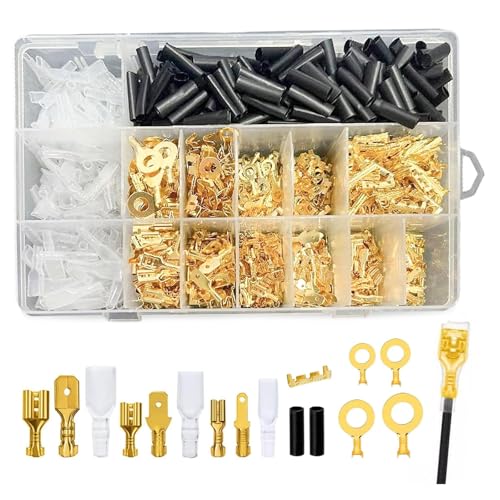 1050 Stück Kabelschuhe Set, Flachsteckhülsen Set 2,8 mm 4,8 mm 6,3 mm Kabelschuh Männlich Weiblich Flachstecker Ringkabelschuhe für Elektriker Isolierhülse Sortiment Kit 1050 Stück Kabelschuhe Set, Flachsteckhülsen Set 2,8 mm 4,8 mm 6,3 mm Kabelschuh Männlich Weiblich Flachstecker Ringkabelschuhe für Elektriker Isolierhülse Sortiment Kit von UOSIWYA