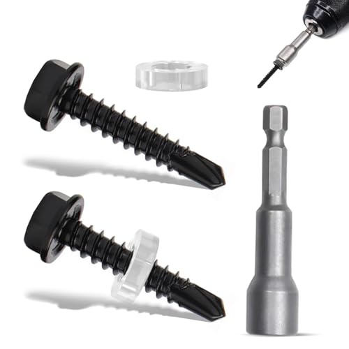 50 Stück Selbstschneidende Schrauben, Bohrschrauben 4.8 x 19 mm Blechschrauben mit Dichtung Trapezblechschrauben Sechskant Trapezblech Schrauben Metalldachschrauben von UOSIWYA