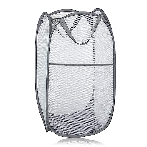 Faltbarer Wäschekorb, Groß Wäscherei Basket Pop-up Wäschekorb Netz Faltbarer Stoffkorb Runde Fächer Wäschesammler Schmutziger Laundry Baskets Ablagekorb Eimer mit Henkel von UOSIWYA