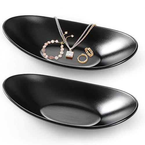 UOSIWYA 2 Stück Schlüsselschale, Schmuckschale Oval Dekoschale Schlüsselablage Deko Flur Bowl Tablett Schwarz Süßigkeiten Schale für Flur Autoschlüssel Schmuck Münzen (21 x 13 cm) von UOSIWYA