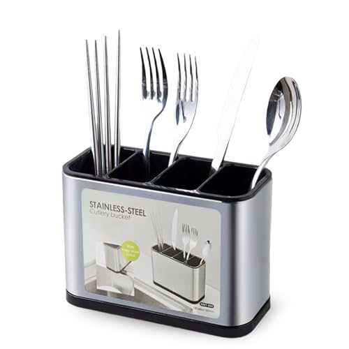 UOSIWYA Besteckhalter Tisch 4 Fächer Besteckkorb, Besteckkasten Edelstahl Besteck Abtropfbehälter Klein Küchenutensilien Utensilienhalte Organizer Küche für Gabeln Messer Löffel von UOSIWYA