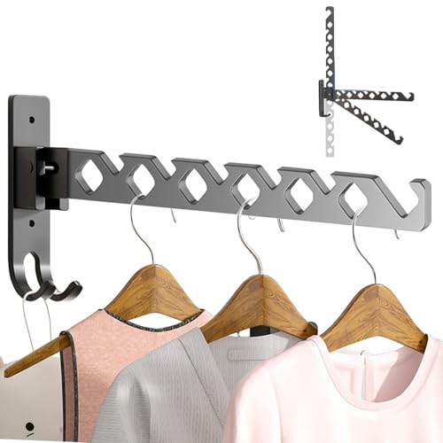 UOSIWYA Kleiderstange Wandmontage, Kleiderhaken Garderobenhaken Klappbar Wand Kleiderständer 180°Drehbare Garderobe Wandhaken Kleiderlüfter Hakenleiste für Badezimmer Waschküche Balkon von UOSIWYA