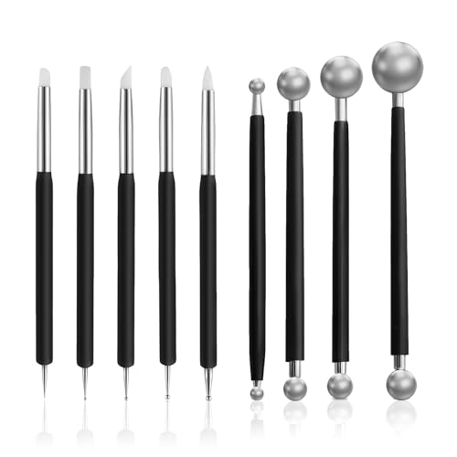 UOSIWYA Modellierwerkzeug, 9 Stück Töpferwerkzeug Ton Werkzeug Silikon Prägestift Quilling Tool Modelierwerkzeugset für Nagelkunst Fondant Modellierung Prägung DIY (Schwarz) von UOSIWYA
