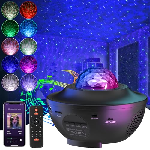 Sternenhimmel Projektor, UOUNE LED Sternenlicht Projektor mit Bluetooth Lautsprecher,Timer, Starry Stern Nachtlicht für Kinder,Erwachsene,Schwarz von UOUNE