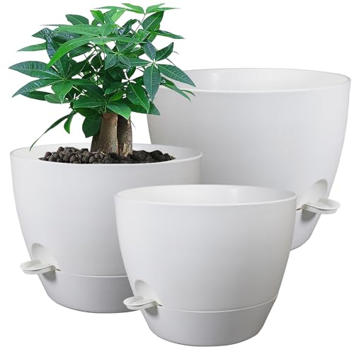 UOUZ Selbstbewässernde Töpfe, 12/10/9 Blumentöpfe mit tiefem Reservoir für Zimmerpflanzen, Weiß von UOUZ
