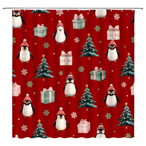 UOZXOML Frohe Weihnachten Duschvorhang Niedlicher Winter Pinguin Xmas Kiefer Baum Kugel Sterne Schneeflocke Bauernhaus Tier Stoff Badezimmer Dekor Vorhänge mit Haken, 70 x 70 cm UOZXOML Frohe Weihnachten Duschvorhang Niedlicher Winter Pinguin Xmas Kiefer Baum Kugel Sterne Schneeflocke Bauernhaus Tier Stoff Badezimmer Dekor Vorhänge mit Haken, 70 x 70 cm von UOZXOML