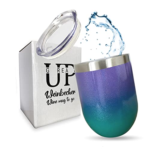 UP GREAT Edelstahl Becher Weinglas Weinbecher to go mit Deckel - KLEINES Geschenk Geburtstag für Freundin Kollegin Mutter Oma, Freundschaftsgeschenk von UP GREAT