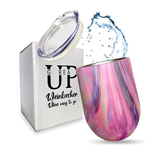 UP GREAT Edelstahl Becher, Weinglas, Weinbecher to go mit Deckel I Thermobecher I KLEINES Dankeschön Geschenk, Geburtstagsgeschenk von UP GREAT