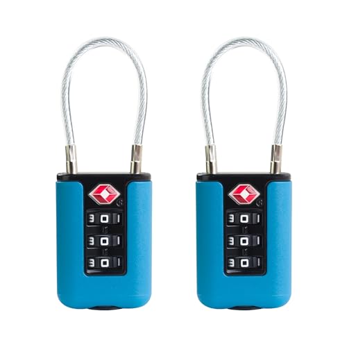 UP Security TSA-zugelassene Gepäckschlösser, 3-stelliges wasserdichtes Vorhängeschloss, Kombinations-Reisekabelschloss, Schließfächer, Koffer, Werkzeugkästen (blau + blau) von UP Security