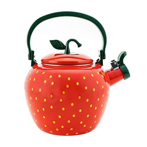 UP ware Pfeifender Teekessel aus Emaille auf Stahl, Teekessel auf dem Herd (2,3 Quart, Erdbeere) von UP