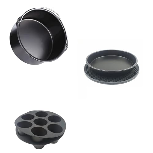 10pcs Air Fryer Accessoires Kit, Umfasst Bratpfanne, Pizza-Tablett, Cupcake-Werkzeugregal und Metallhalter, Hergestellt aus Hochwertigem Material, Sicher und langlebig. 10pcs Air Fryer (7 Zoll) von UPALDHOU