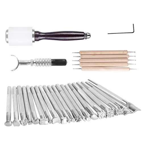 UPALDHOU 20 Briefmarken Hammerschnitzmesser -Set, Leichtes und Tragbares Leder -Bastelstempelkit für Bastelzubehör, Komfortables Grifflederwerkzeug mit Einfachem Stempelsatz, Kit für von UPALDHOU